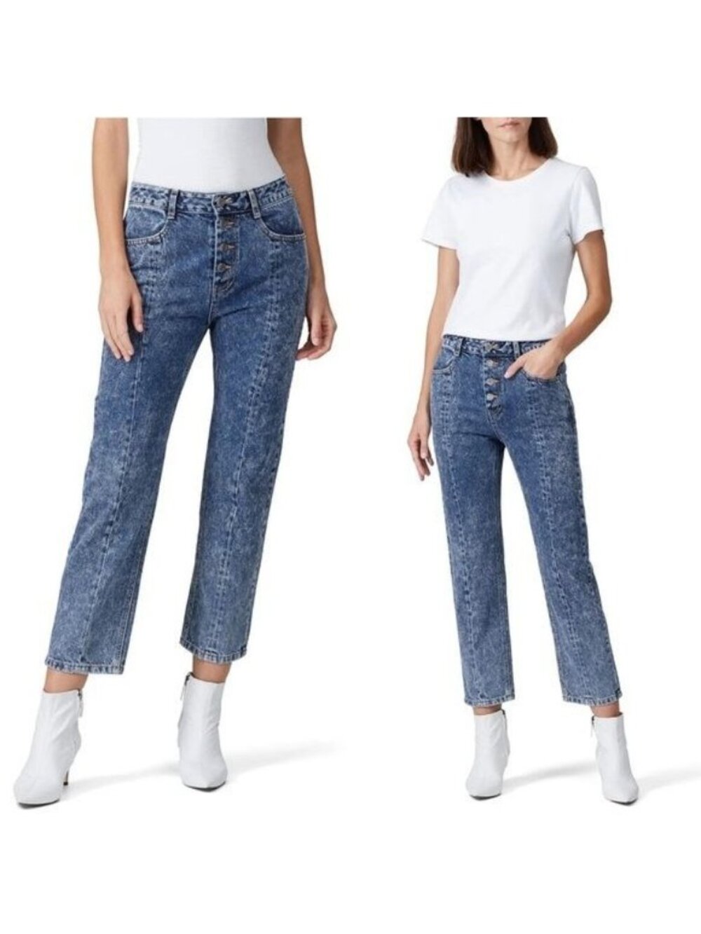SJYP Rigid Wash Straight Leg Jean S Button Fly Center Seam High Waisted Crop